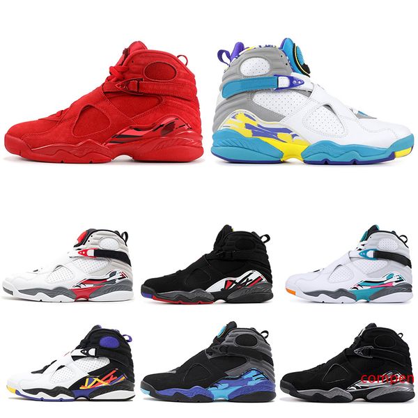 

8 valentines day 8s men basketball shoes aqua black white chrome 3peat mens trainer athletic sports sneakers size 41-47