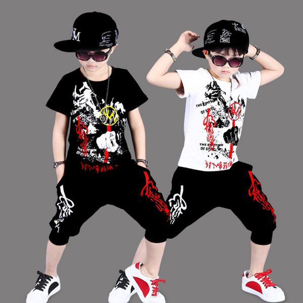

children's clothing boy summer suit 2019 new boy sports clothes big children children short sleeves tide 6 7 8 9 10 12 14 years t200607, White
