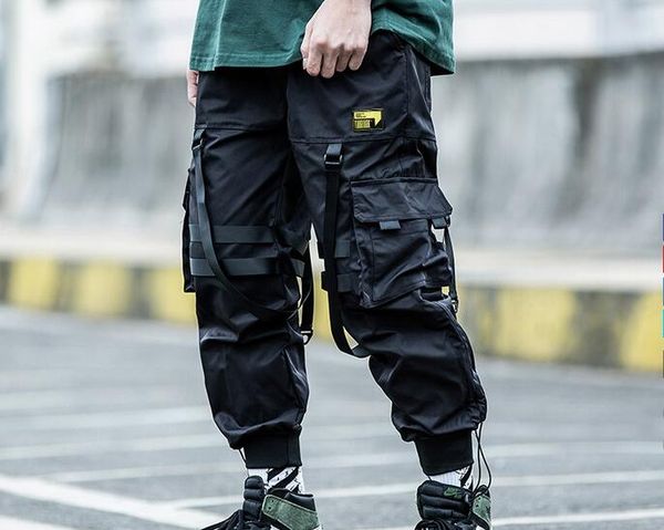 

men more than the spring and autumn period and the paratroopers beam foot trousers pocket loose cargo popular logo ins overalls, Black