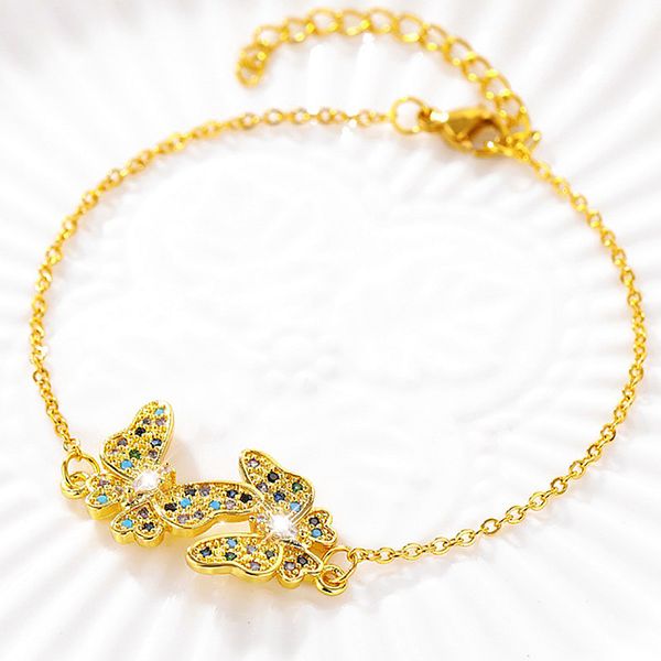 

gold color butterfly bracelet shine cubic zircon charm bracelets for women stainless steel chain statement jewelry gift, Golden;silver