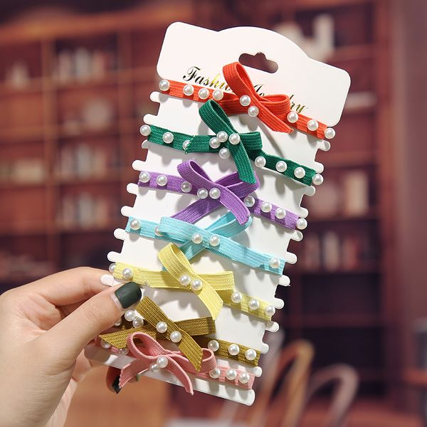 

мода cute rope pearl волос женщины девушки сладкие multicolor бант хвостик держатель резинка для волос резинка резинкой головной убор, Slivery;white