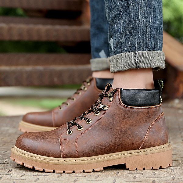 

high-men's fashion british-style tooling boots casual walking shoes, Black