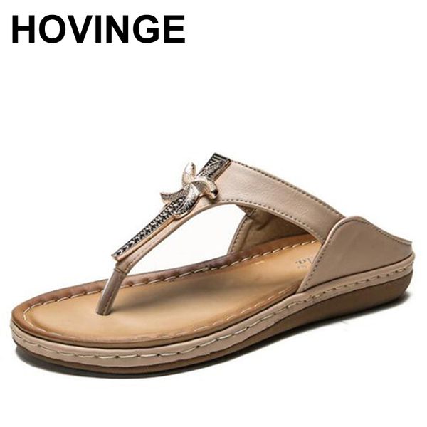 

hovinge 2020 summer new women slippers flat bottom non-slip shoes thongs women fashion metal decoration beach slippers, Black
