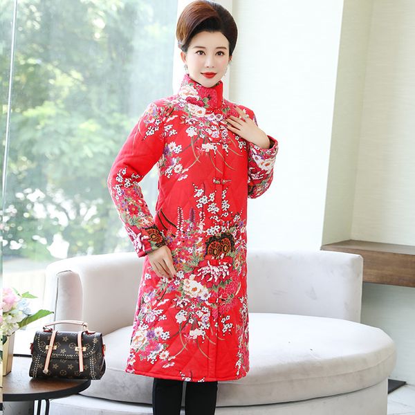 

p shoot 2019 autumn and winter new style middle-aged women dress cotton linen padded plus velvet cotton-padded clothes large, Blue;black