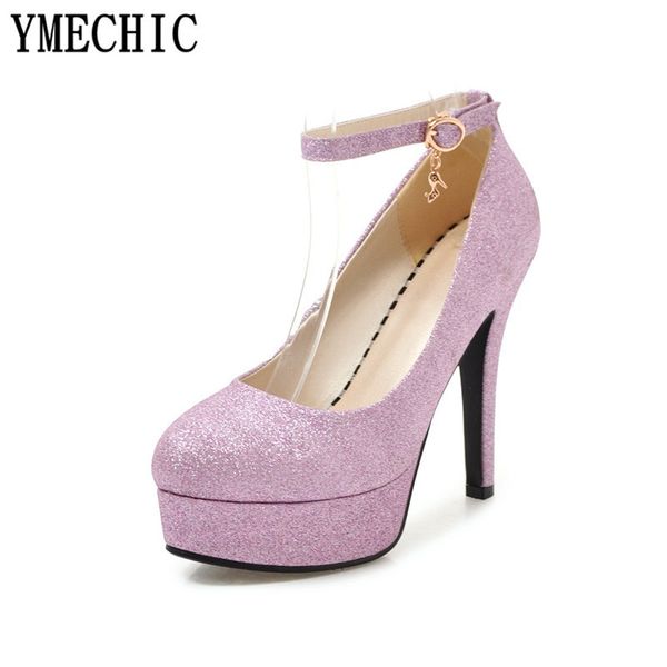 

plus size ankle strap mary janes ladies party wedding bridal shoes heel platform womens extreme high heels pink blue, Black