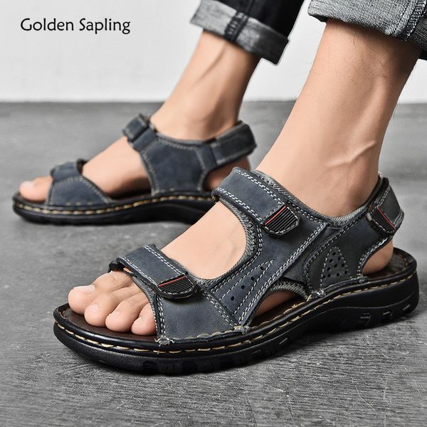 

golden sapling summer beach shoes genuine leather men's sneakers for trekking large plus size mountain hiking outdoor shoes men