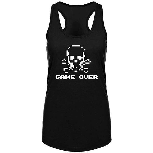 

women's game over retro skull and crossbones fitness workout racerback tank summer letter print tank top, White
