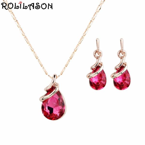 

rolilason pink crystal zircon rose gold set spring carnival pendant necklace earrings romantic valentine's day gift js827, Silver