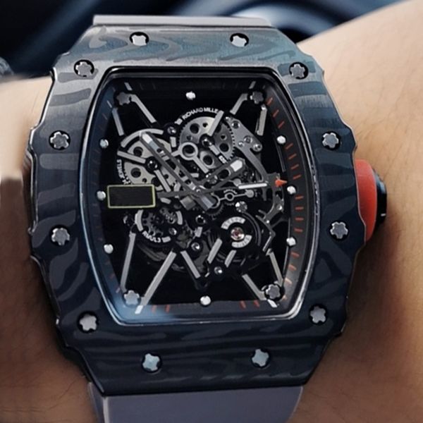 

2019 new men watche automatic movement rm35 01 nadal ignatu black carbon bezel 50 42mm reloje rubber trap wri twatche, Slivery;brown