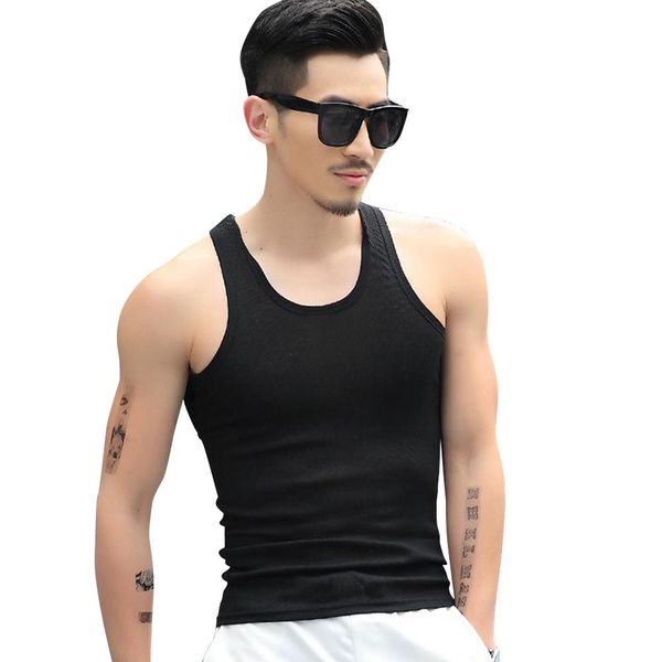

missky 2019 new men vest fashion summer solid color sleeveless round collar vest shirt for gym fitness sports male clothes, White;black