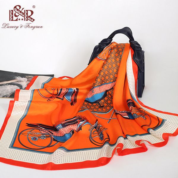 

handkerchief scarves for women print satin silk scarf female 90x90cm square shawl bandana foulard head hijab scarf for lady 2019