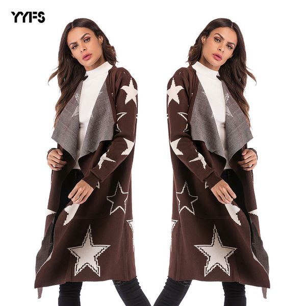 

женский дизайнерский свитер свитер вязаный жакет свободный звездный узор вязаный кардиган длинные пальто 0n1, White;black