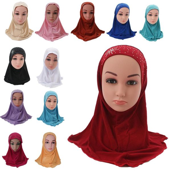 

kid girls islamic muslim arab scarf school rhinestone child headwear middle east turban ramadan beanies bonnet hair loss fashion, Yellow