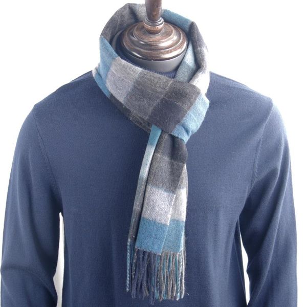 

2020 highly selected 100% wool multi color plaid scarf blue black grey, warm winter men scarf comfortable material, Blue;gray