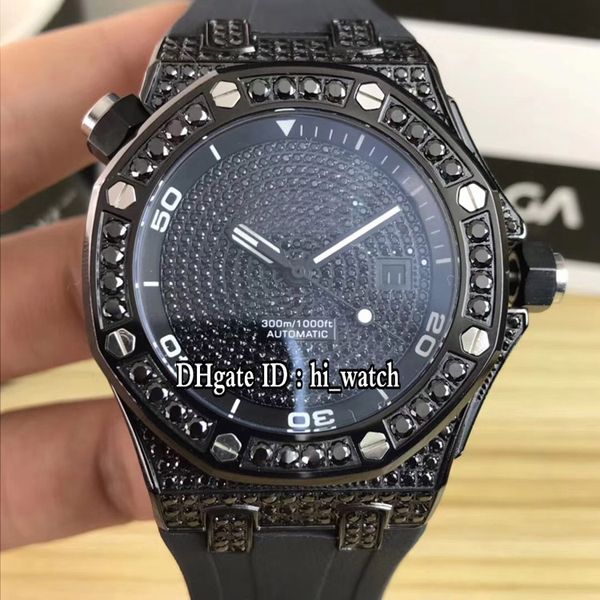 

version royal 15707 pvd black diamond bezel diamond dial automatic mens watch rubber 6 styles sports watches b417a1, Slivery;brown