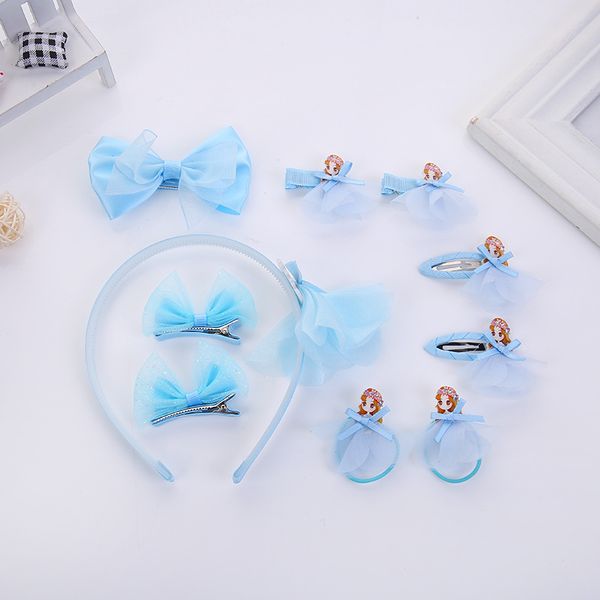 

new korean style children's headdress set sweet and lovely headband creative solid color mesh hairpin and hair ring wholesal, Slivery;white