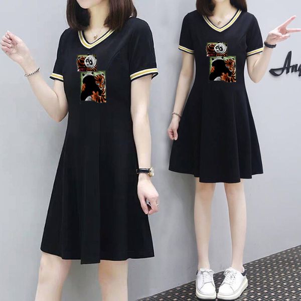 

2020 new arrival womens fashion dresses with printed fashion cute cartoon womens dresses for summer casual streetwear dress size -3xl, Black;gray