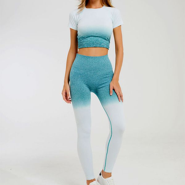 

lantech женщины 2 шт спортивные костюмы set йога наборы gym фитнес спортивный ombre брюки спортивная гетры рубашка бесшовная спорт активный