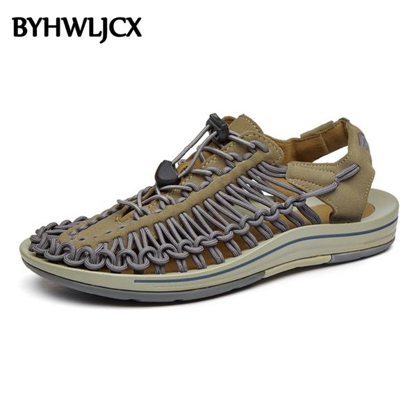 

2019 new large size men sandals summer sell elastic band hand-woven couple sandals non-slip flat breathable sneakers t200420, Black