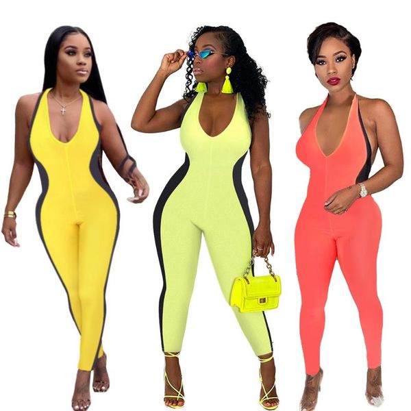 

модный новый европейский и американский сексуальный комбинезон cross-border exclusive for independent station v collar splicing hang, Black;white