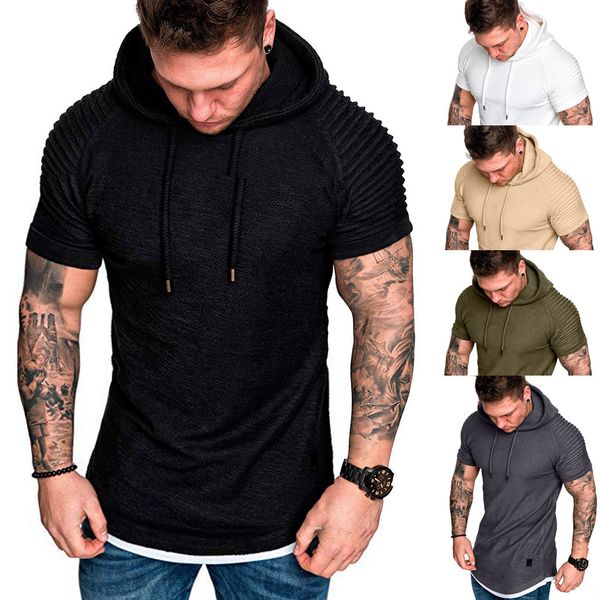 

t shirt men slim fit casual drape pattern large size short sleeve hoodie tshirt muscular man summer fashion c0606, White;black