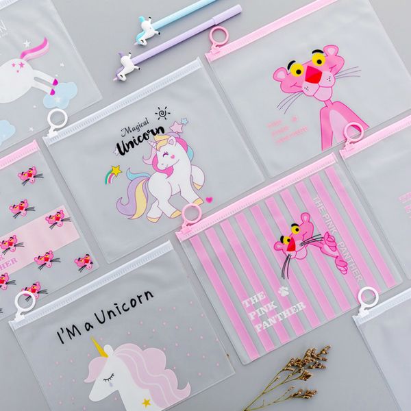 

cute women transparent cosmetic bag makeup brush tools pencil case pen holder student cartoon unicorn leopard clear makeup pouch