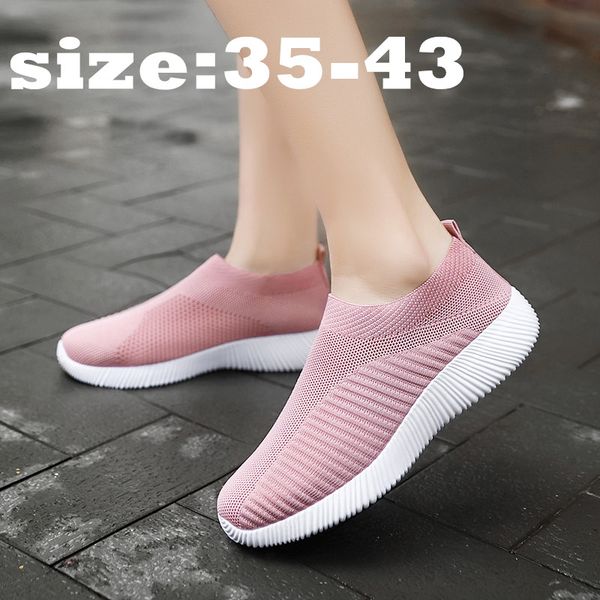 

women shoes plus size 43 women vulcanize fashion shoes slip on sock female mesh white sneakers casual flat tenis feminino, Black