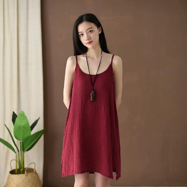 

casual solid color camis 2019 new summer clothes o-neck loose comfortable cotton linen vest women slings, White