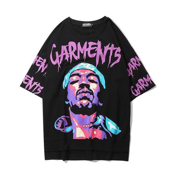 

dark tide brand men's hip-hop character printing loose short-sleeved t-shirt tide harajuku style men's casual t-shirt terrific, White;black