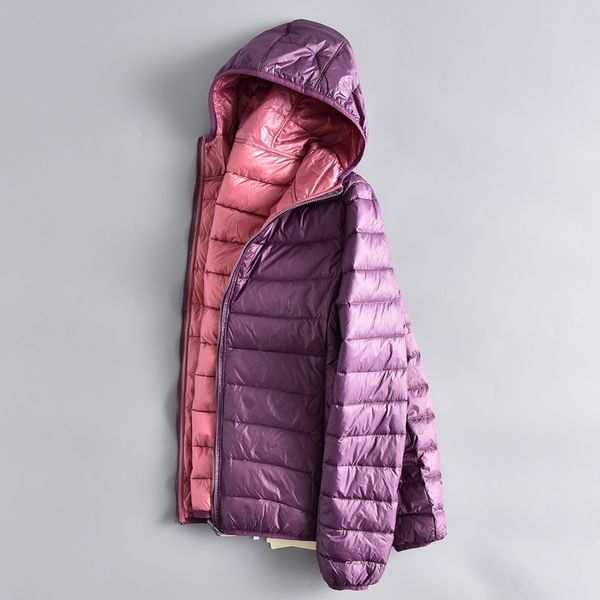 

winter women ultra light down jacket 90% duck down hooded jackets long sleeve warm slim coat parka female portable outwear, Black