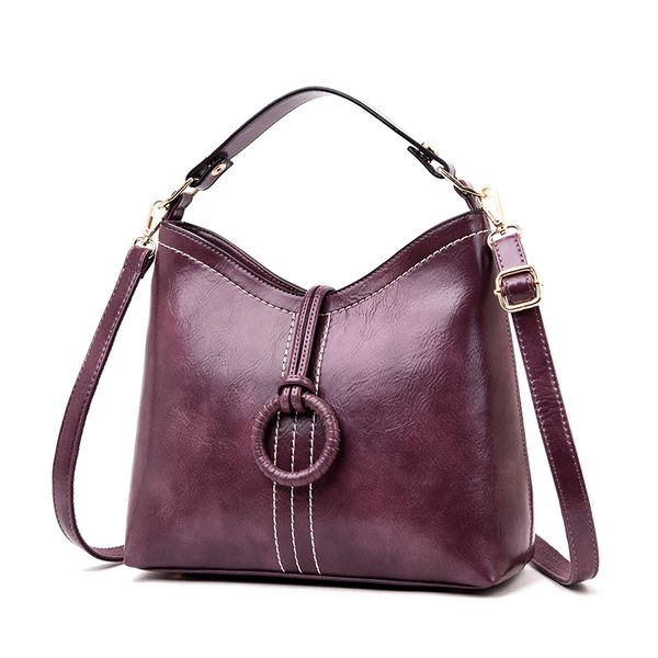 

2019 new vintage fashion women's bag shoulder bag oil wax retro women leather handbags female bucket bag sac a main femme