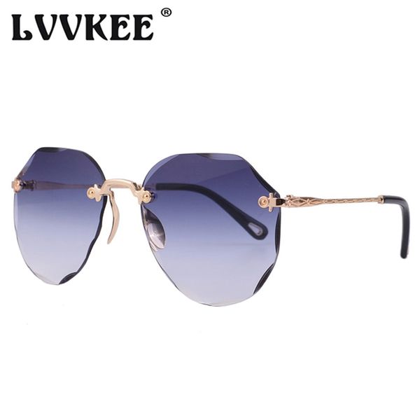 

lvvkee 2020 new brand design vintage rimless pilot sunglasses women retro cutting lens gradient sun glasses for female uv400, White;black