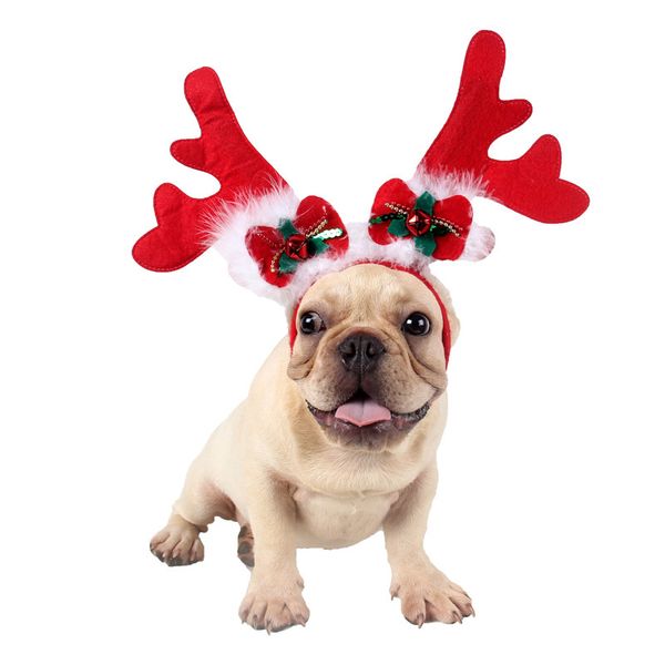 

new pet products christmas antler head hoop dog treasure out camouflage hairpin bow bell antler head hoop