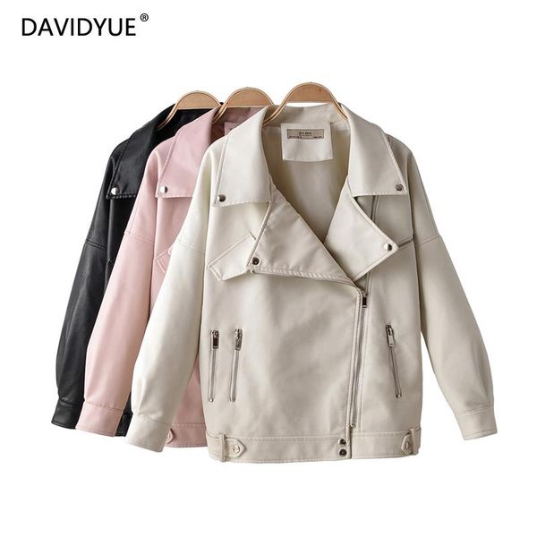 

fall 2019 black leather jacket women zipper faux leather coat white biker jacket long sleeve chaqueta mujer cuero streetwear