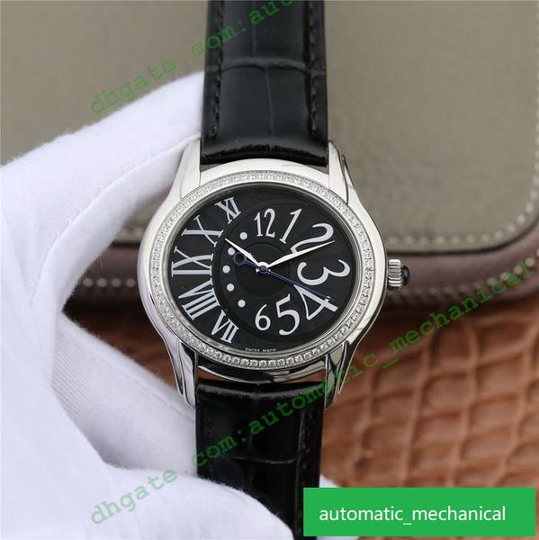 

fashion 77303bl lady watches 35x39.5mm mother-of-pearl dial movement watches diamond watch (18k white gold inset 323 diamond, Slivery;brown