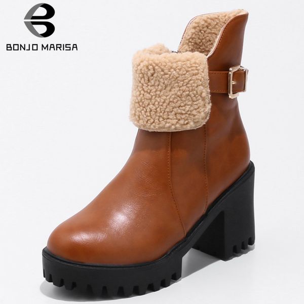 

bonjomarisa large size 33-43 ladies fashion fur decorating boots cool ankle platform boots women 2019 high heels shoes woman, Black