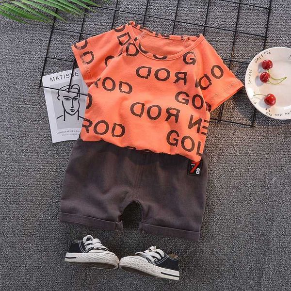 

2020 toddler boy cartoon alphabet set baby summer o-neck t-shirt + shorts 2 piece set baby clothes, White