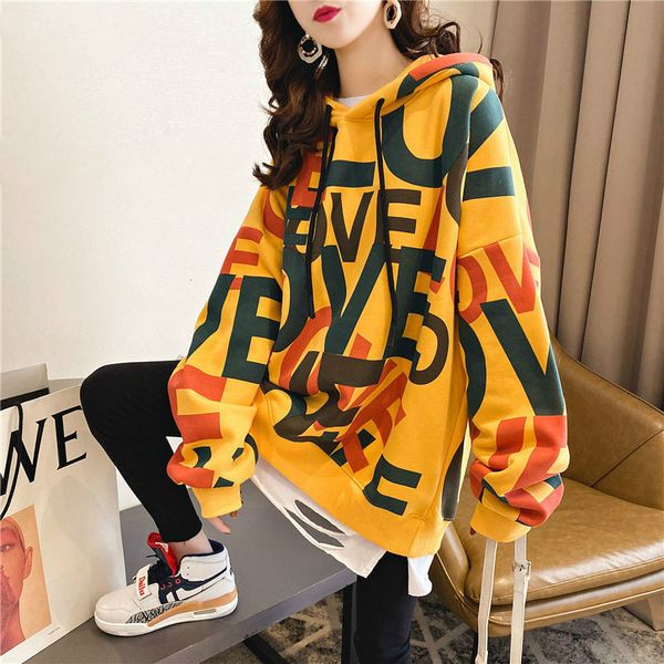 

hoodies women printed oversize plus velvet thick harajuku streetwear womens sweatshirt all-match daily casual fashion bf kpop, Black