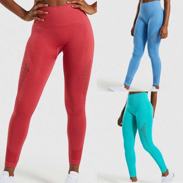 

lady hollow out high waist hip-up yoga pants leisure running seven-minut pants yoga sportswear woman legents gym leggings #c, White;red