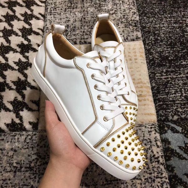 

with box,eu35-47] luxurious gold spikes + zip grain red bottom sneakers shoes men white,black leather with outdoor trainer walking
