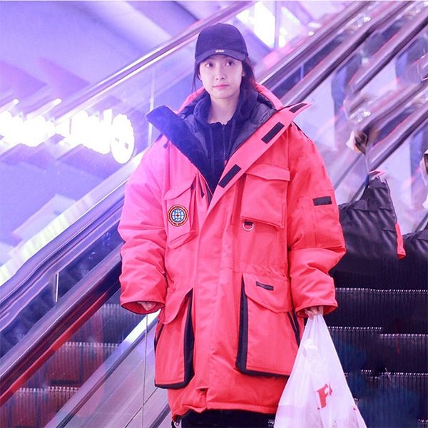 

winter 2019 new multi-pocket down cotton clothes woman chao brand couple warm and cold-proof workwear cotton jacket coat, Black