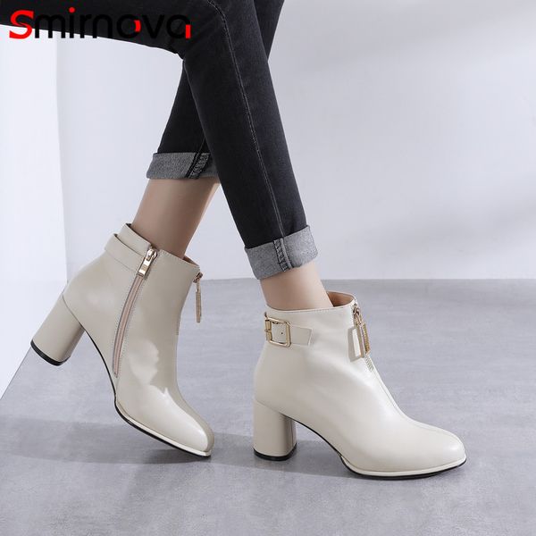 

smirnova 2020 winter autumn new arrive women's ankle boots round toe dress shoes genuine leather boots lady high heel, Black