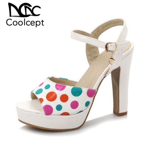 

sandals coolcept platform women buckle print high heel shoes fashion office ladies daily club footwear size 33-43, Black