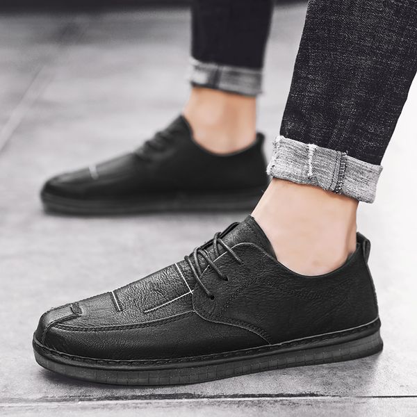 

2020 spring leather men shoes british style male loafers classic business dress shoes men breathable flat loafers male hc-706, Black