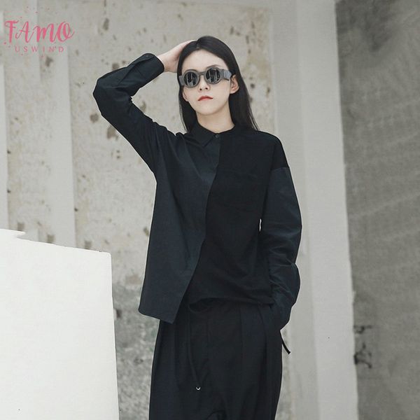 

2020 new 100% cotton spring summer lapel long sleeve hit color loose brief irregular stitching shirt women blouse fashion tide jh418, White