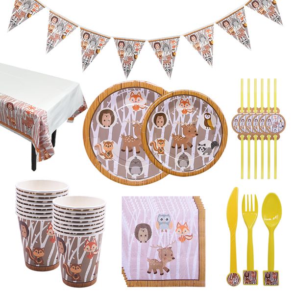

jungle theme party decor supply disposable tableware set forest animal fox hedgehog balloon baby shower kid birthday cake er