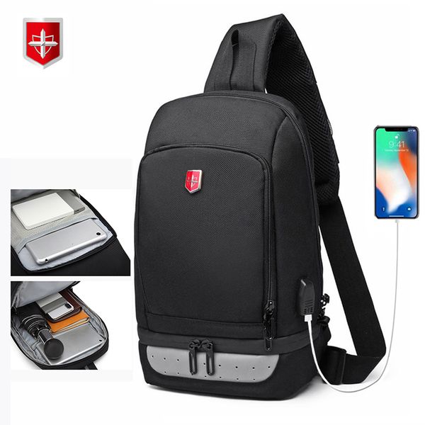

ruishisaber new usb charging chest packs men waterproof anti-thief crossbody shoulder bag casual travel messenger bags male