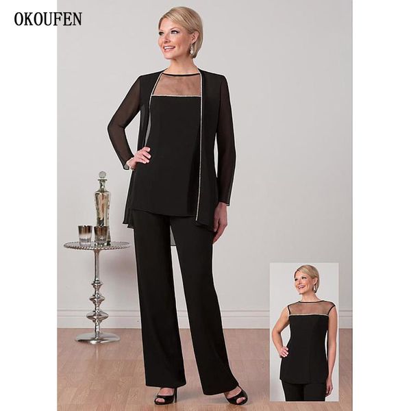 

black mother of the bride dresses for weddings transparent neck kurti 3 pcs formal pant suits women vestidos de madrinha farsali sh190930, White;black