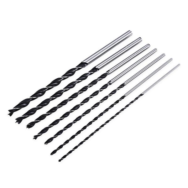 

7pc x long wood drill bit set 4mm 5mm 6mm 7mm 8mm 10mm 12mm x 300mm brad point