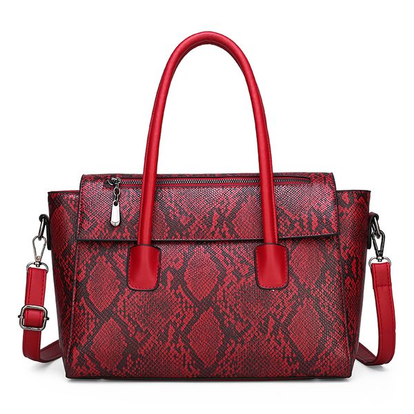 HBP Borsa da donna alla moda borsa a tracolla in pelle di serpente modello sport all'aria aperta viaggio leggero grande capacità (rosso)